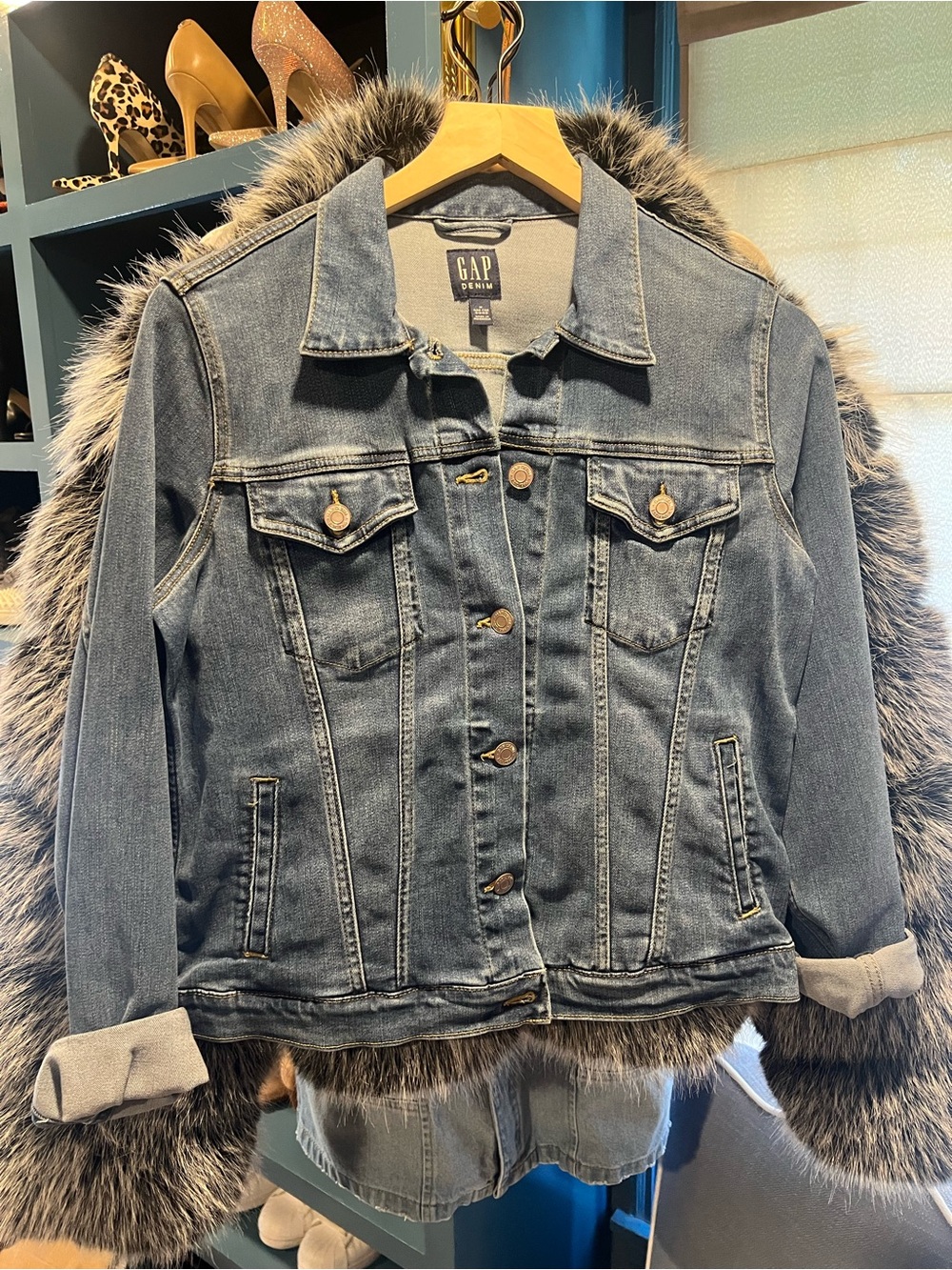 GAP Women's Blue Denim Jacket with Button Front